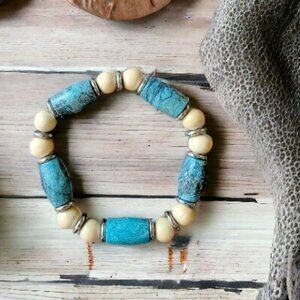 Light Blue Turquoise Colored Acrylic Beaded Bracelet Hand‎ Crafted
